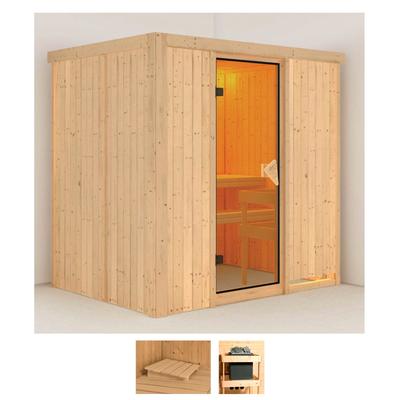 Sauna KARIBU "Bedine", beige (naturbelassen), ohne Ofen, (ohne Ofen), Saunen, ohne Ofen