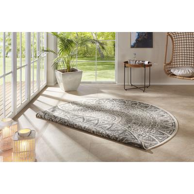 Teppich "Lilja Wendeteppich" Gr. 9, beige (creme, grau), H:5mm Ø:140cm, Polypropylen (PP), FREUNDIN HOME COLLECTION, Teppiche, In-& Outdoor, beidseitig, Wetterfest, Balkon, Garten, Wohnzimmer Image