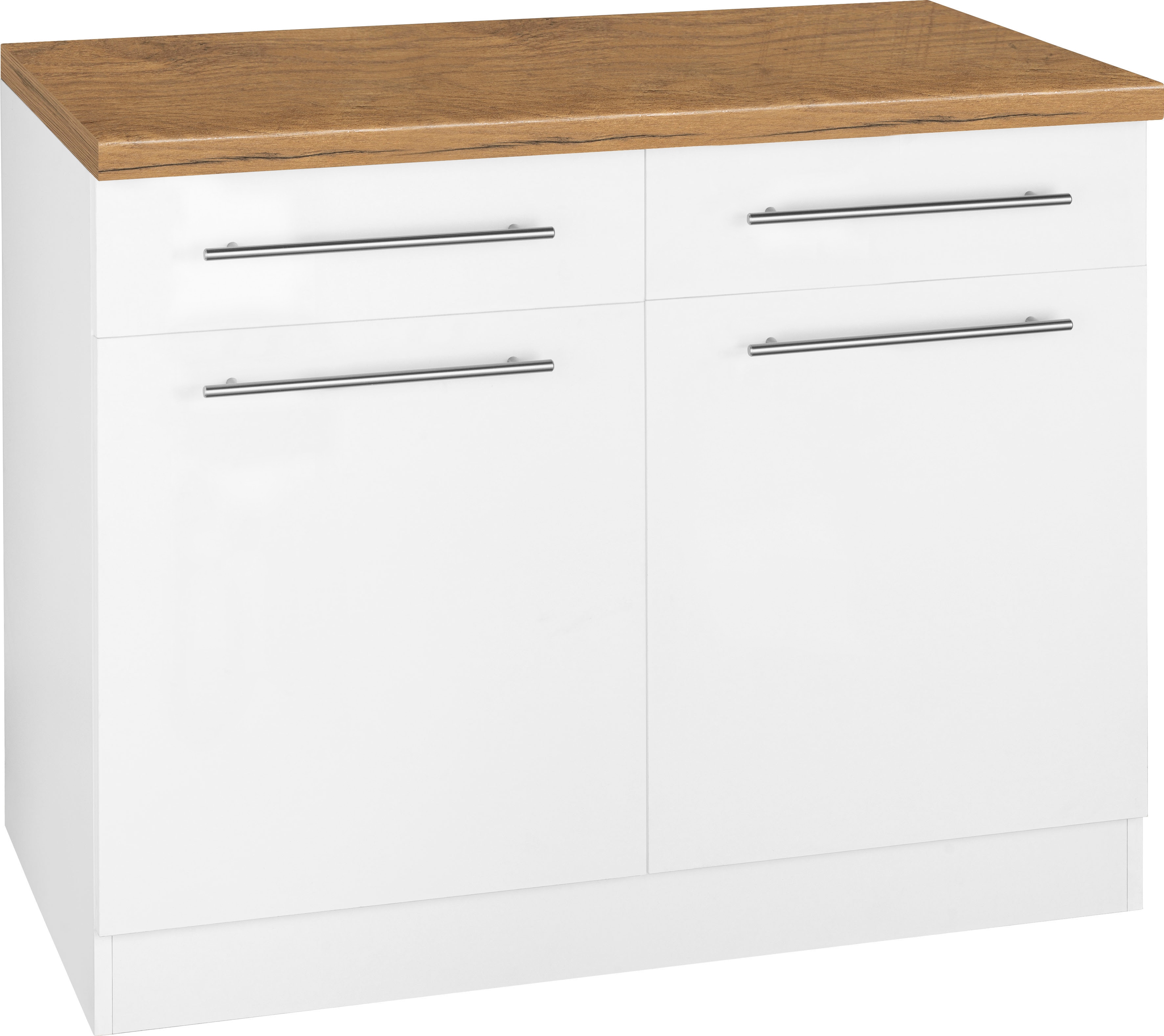 Unterschrank WIHO KÜCHEN "Unna", weiß (front und korpus: weiß, arbeitsplatte: kastelleiche), B:100cm H:85cm T:60cm, Schränke, Unterschrank, 100 cm breit