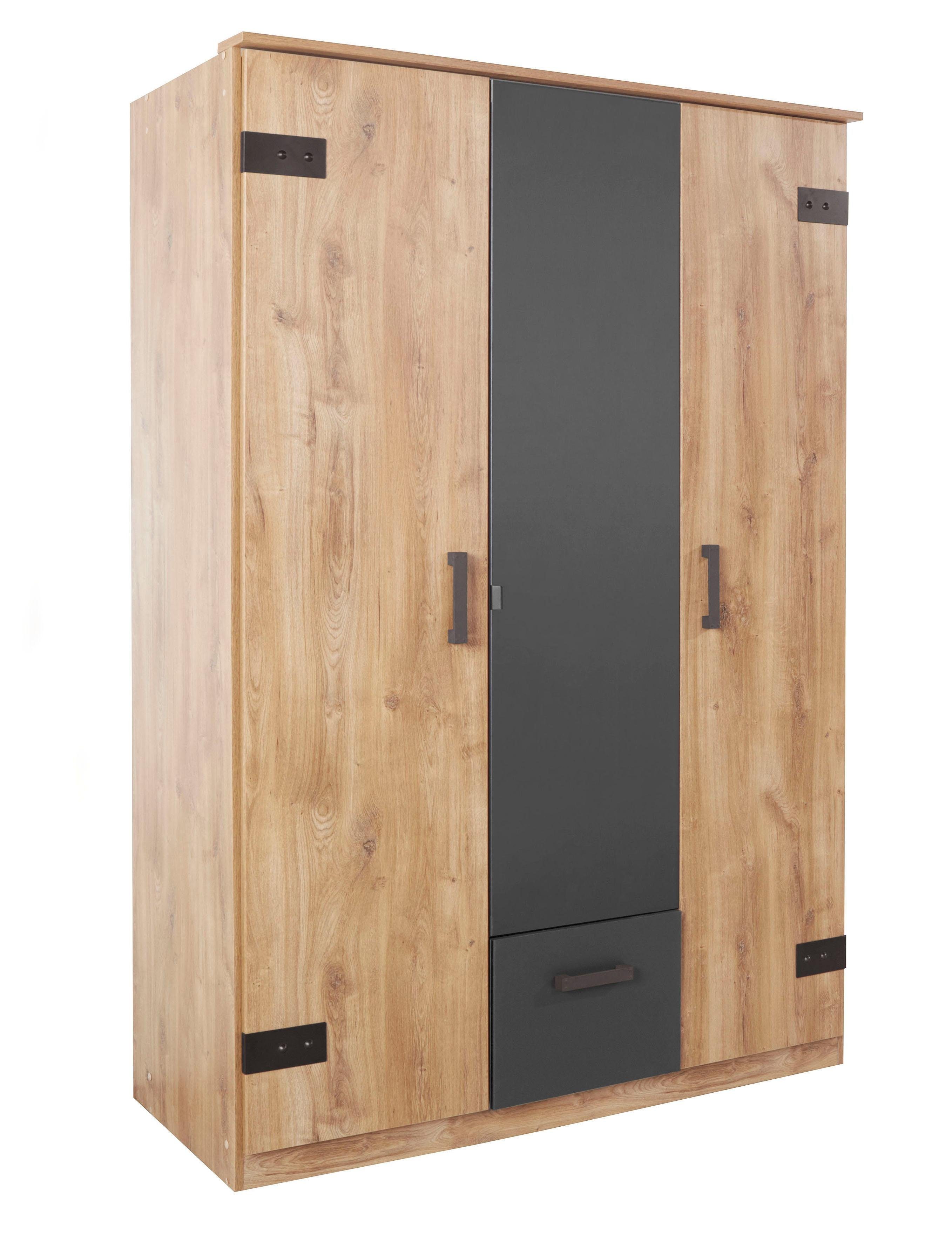 Drehtürenschrank WIMEX "Glasgow", grau (plankeneiche, graphit), B:135cm H:198cm T:58cm, Schränke, Drehtürenschrank