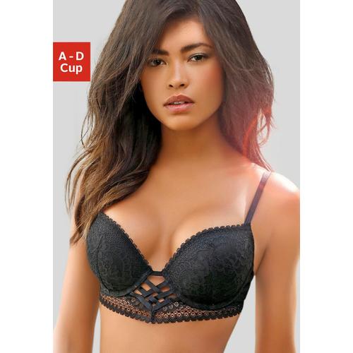 Push-up-BH LASCANA Gr. 80, Cup D, schwarz Damen BHs BH Hochzeitsdessous Hochzeitswäsche Push-up-BH Reizwäsche Spitzen-BH Spitzenwäsche Spitzen-BHs mit entzückender Flechtoptik, sexy Dessous