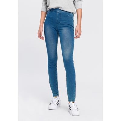 Jogg Pants ARIZONA "High Waist", Damen, Gr. 38, N-Gr, blau (blau washed), Jersey, Obermaterial: 62% Baumwolle, 28% Polyester, 10% Elasthan, Basic, skinny fit knöchellang, Jeans, extra-eng geschnitten, knöchellange Beinform, hoher Bund Image