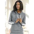 Kapuzensweatshirt BENCH. LOUNGEWEAR, Damen, Gr. 36/38, grau (stone, weiß), Jersey, Interlock, Obermaterial: 60% Baumwolle, 40% Polyester, unifarben mit Farbeinsatz, Basic, bequem hüftlang, Langarm Rippbündchen, Sweatshirts, mit Seitenstreifen und...
