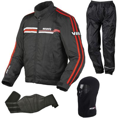 Motorradkombi NERVE "Nerve 4-teiliges Set Swift" Gr. S, schwarz (schwarz, rot), Overalls, S, N-Gr, Obermaterial: 100% Polyester. Innenseite: 100% Polyester Image
