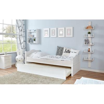 Jugendbett TICAA "Leni", weiß, B:129cm H:78cm L:211cm, Betten, Kinder-Einzelbett Massivholzbett, Einzelbett, inkl. Zusatzbett und Rollrost