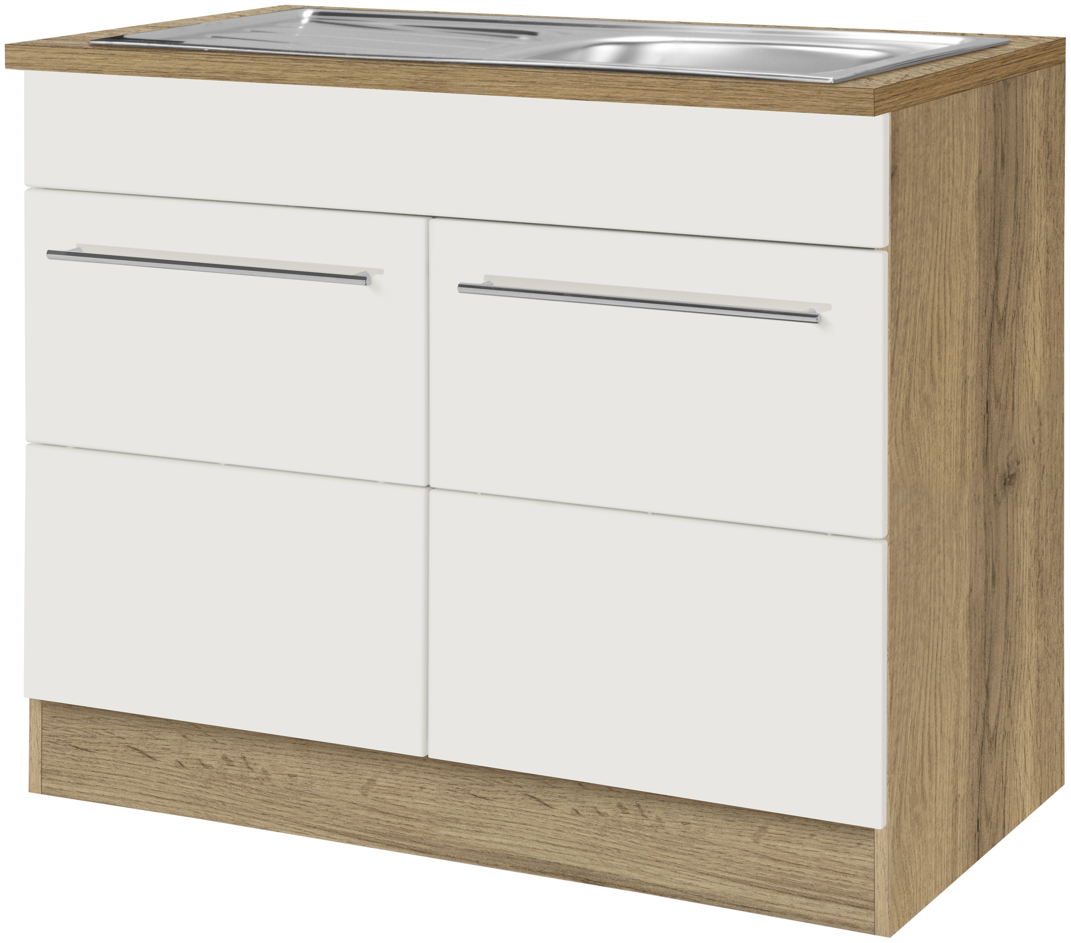 Spülenschrank KOCHSTATION "KS-Wien", weiß (weiß, wotaneiche), B:100cm H:85cm T:60cm, Spanplatte, Schränke, Breite 100 cm, inkl. Einbauspüle Image