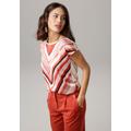 Shirtbluse LAURA SCOTT, Damen, Gr. 34, bunt (beige, rostbraun, gemustert), Single Jersey, Web, Obermaterial: 100% Polyester. Rückenteil: 95% Viskose, 5% Elasthan, gemustert, gestreift, feminin, figurumspielend hüftbedeckend, Rundhals, Kurzarm...