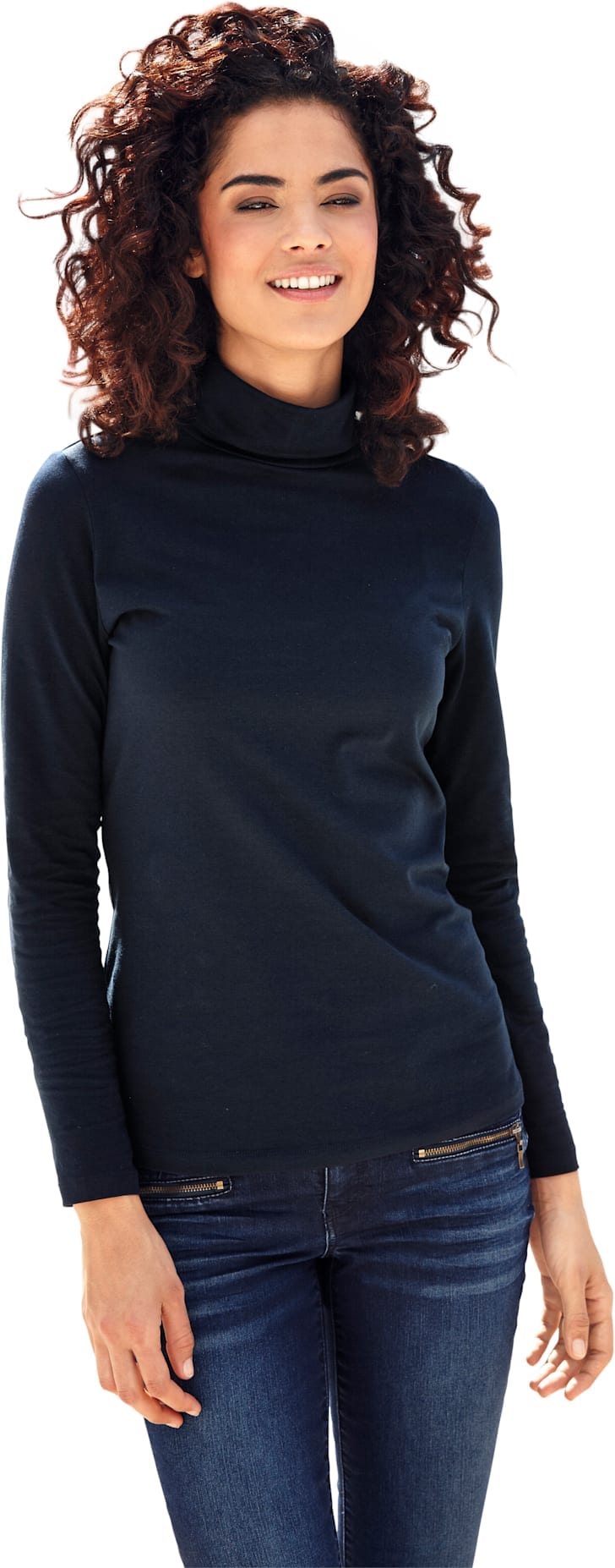 Rollkragenshirt "Rollkragen-Shirt", Damen, Gr. 50, blau (marine), 95% Baumwolle, 5% Elasthan, B.C. BEST CONNECTIONS BY HEINE, unifarben, Shirts