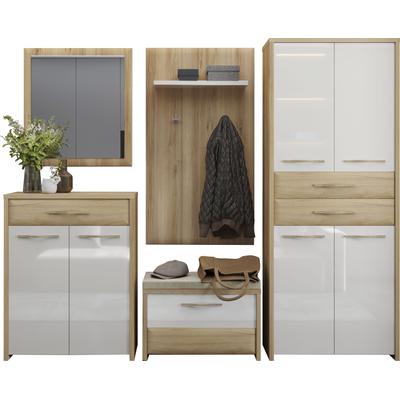 Garderoben-Set HOME AFFAIRE "Gala", beige (beige hg, pacific walnuss decor), B:226cm H:192cm T:36cm, MDF, Spanplatte, Kastenmöbel-Sets, Soft-Close Funktion, Hochglanz UV lackiert Image
