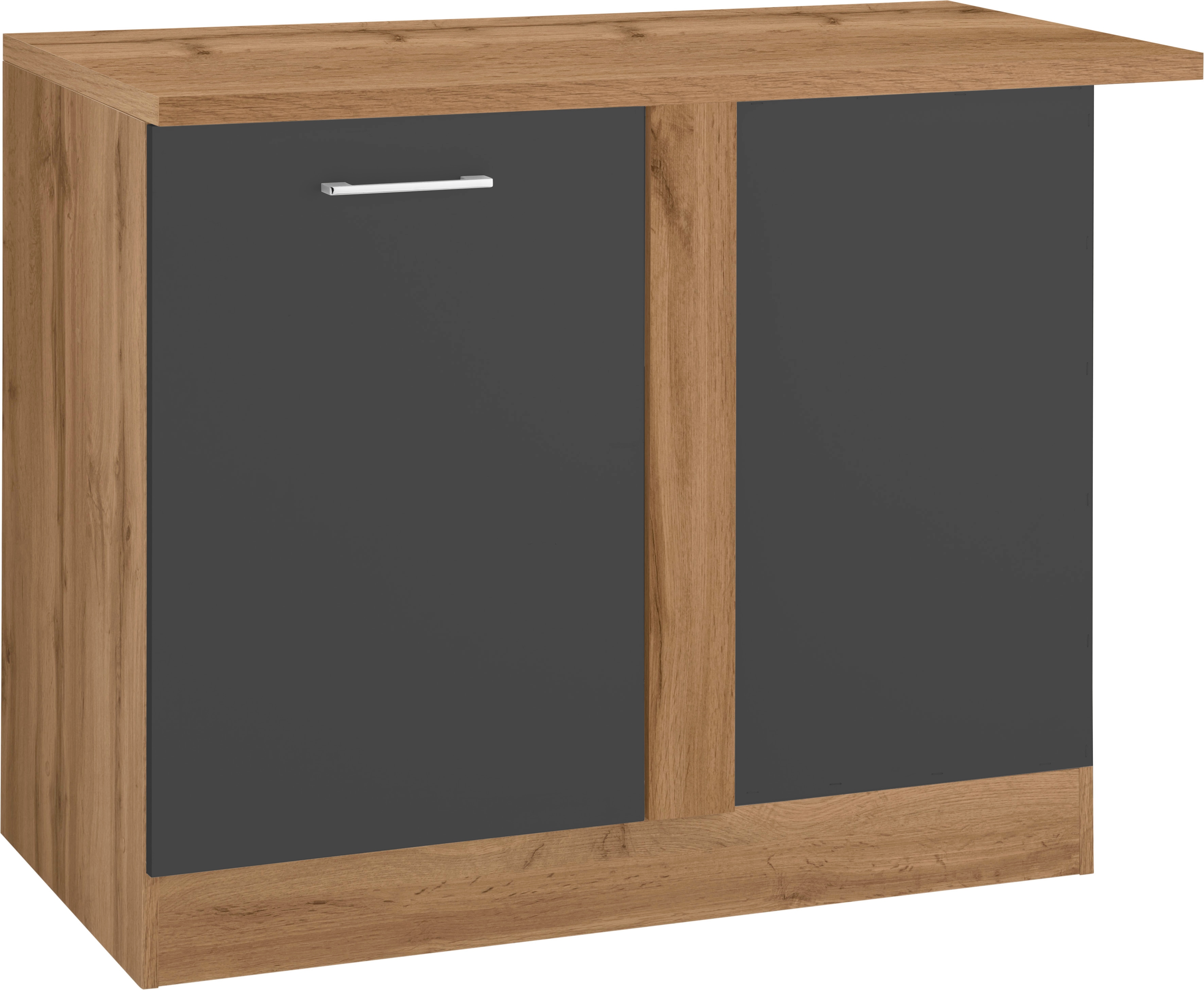 Eckunterschrank KOCHSTATION "KS-Colmar", grau (anthrazit), B:110cm H:85cm T:60cm, Holzwerkstoff, Schränke, Eckunterschrank, 110 cm, mit Metallgriff