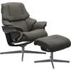 Fußhocker STRESSLESS "Reno", grau (metal grau paloma), B:55cm H:43cm T:41cm, Leder PALOMA: PALOMA ist ein durchgefärbtes Semianilin-Möbelleder mit natürlicher Narbung., Hocker, mit Cross Base, Größe S, M & L, Holzakzent Schwarz