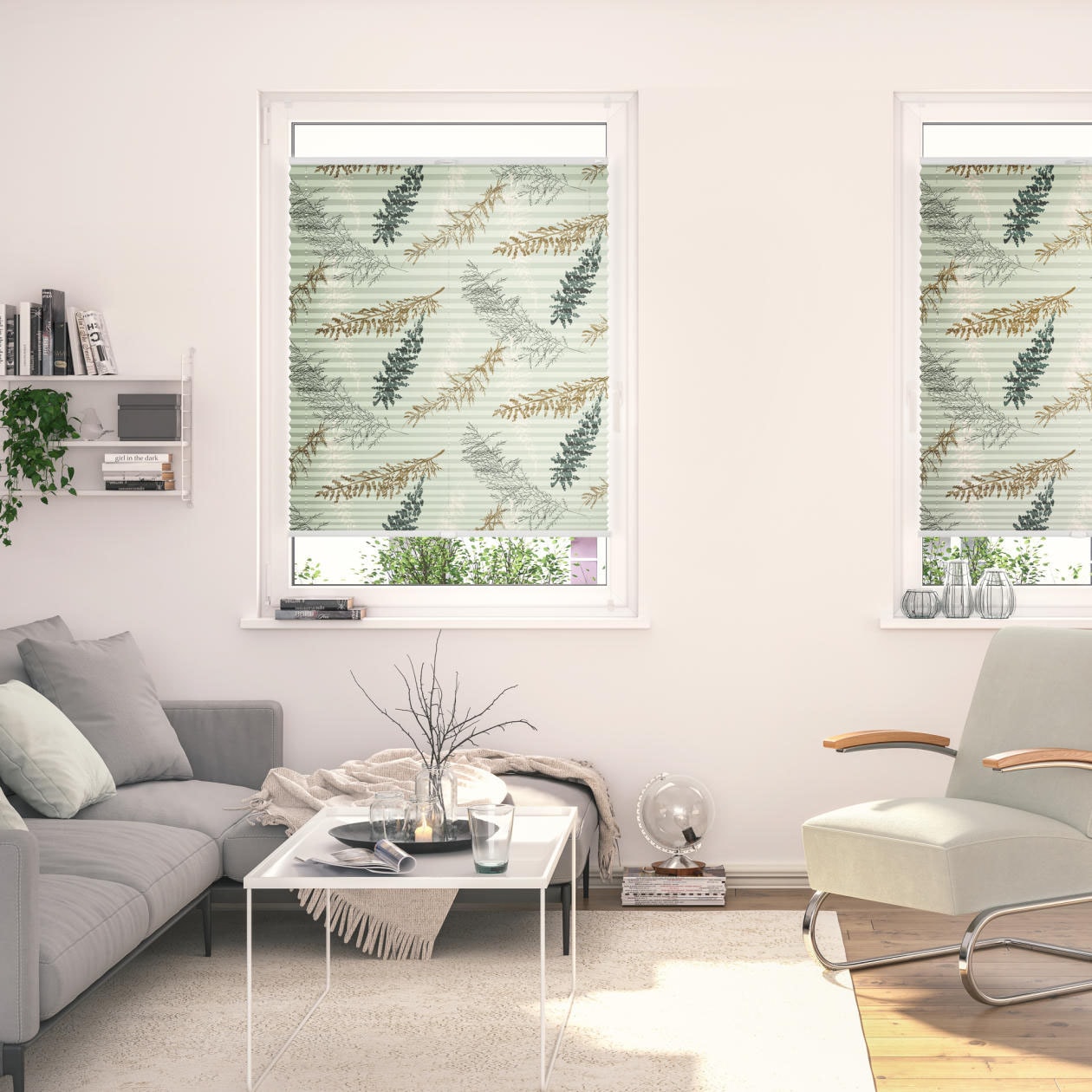 Plissee LICHTBLICK ORIGINAL "Plissee Klemmfix, ohne Bohren, blickdicht, Fir Branches - Grün", grün (grün, weiß, weiß), B:60cm H:130cm, Obermaterial: 100% Polyester, Plissees