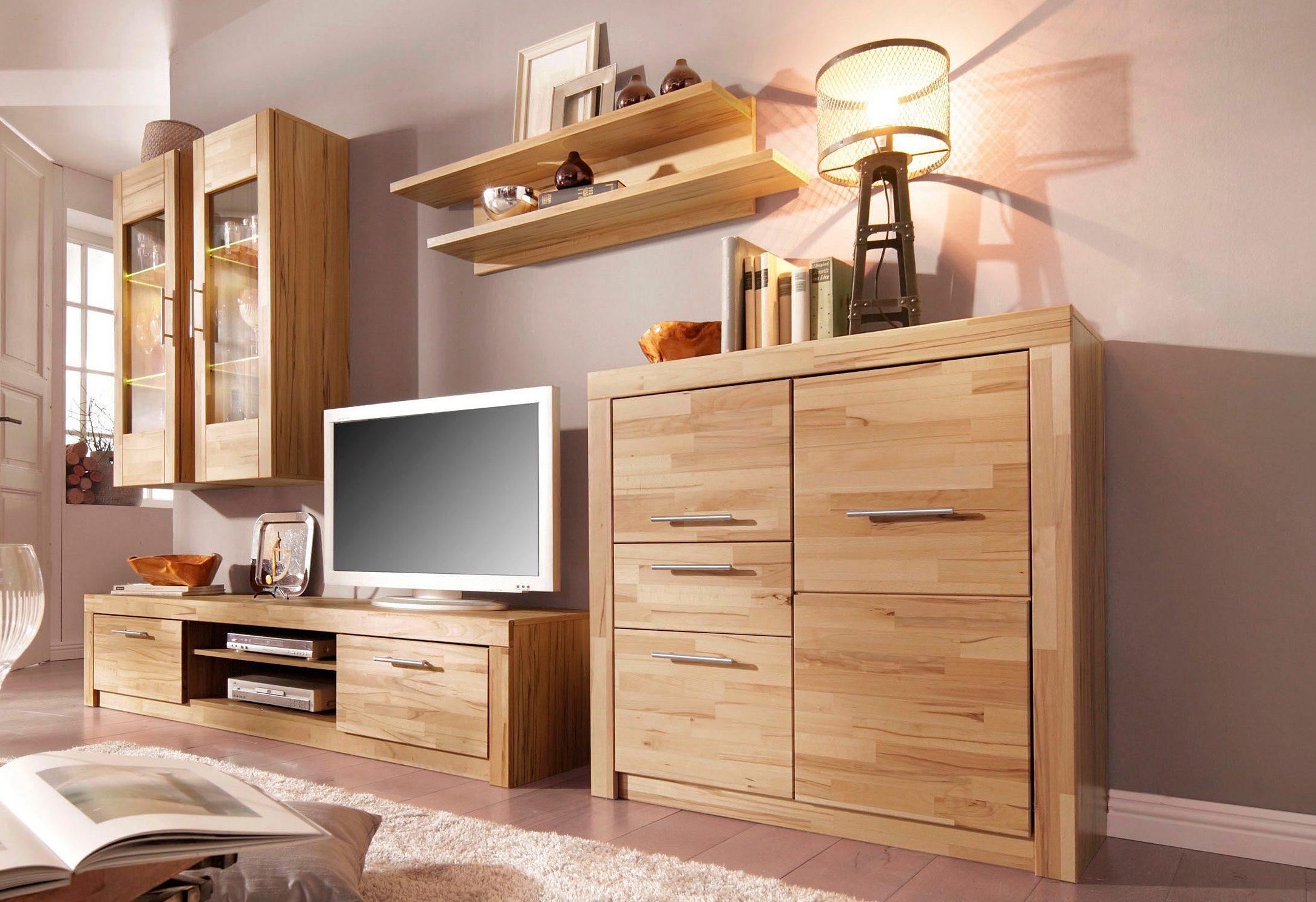 Wohnwand VOGL MÖBELFABRIK "Toronto", beige (kernbuche teilmassiv), Kastenmöbel-Sets