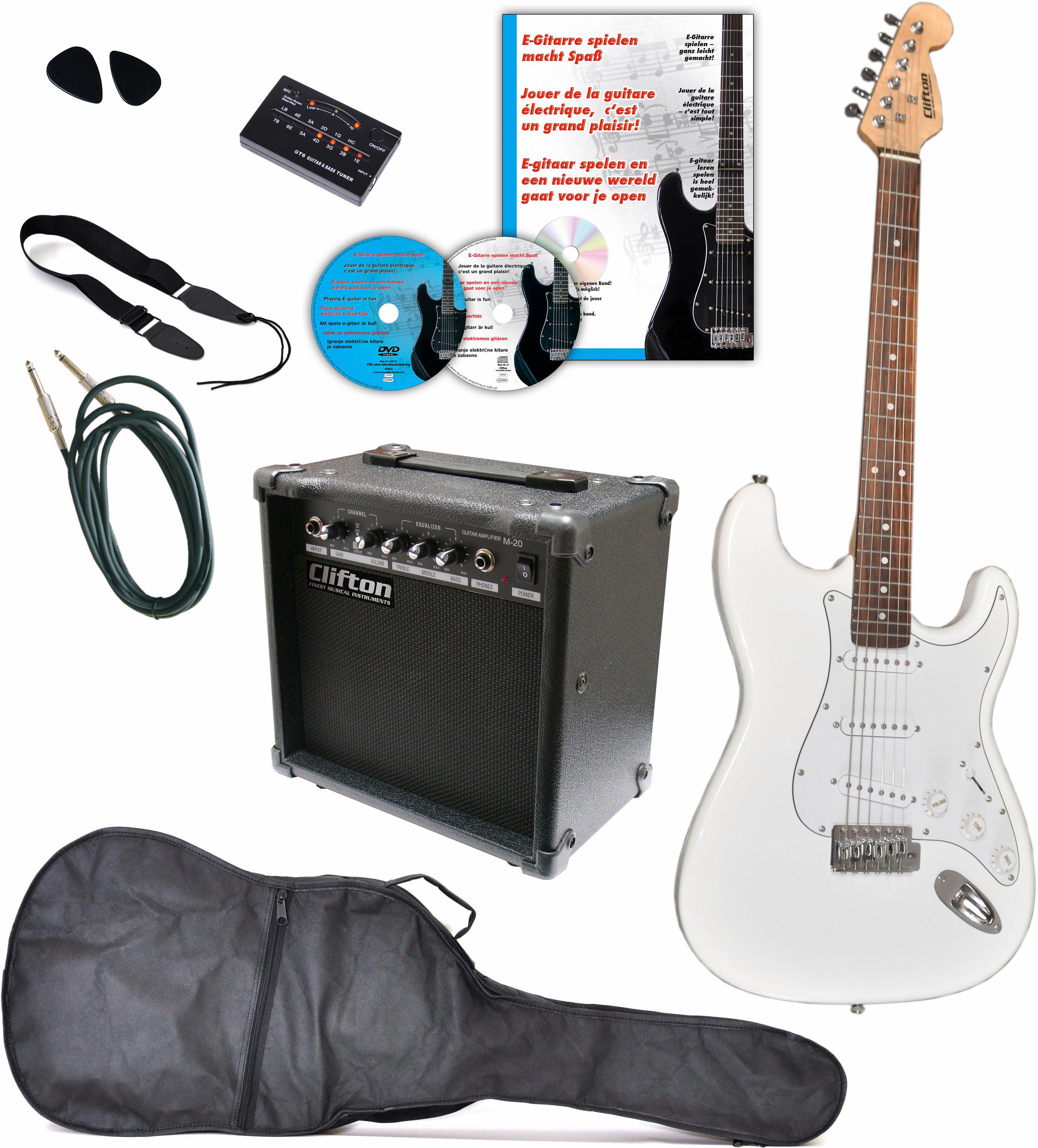 E-Gitarre CLIFTON "E-Gitarren Set, 10 teilig", weiß, Saiteninstrumente, Rechtshänder, Komplettset, L:105cm Image
