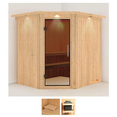 Sauna KARIBU "Siirin", beige (naturbelassen), ohne Ofen, (ohne Ofen), Saunen, ohne Ofen