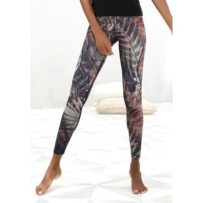 Leggings LASCANA ACTIVE "Tropical", Damen, Gr. XL (48/50), N-Gr, braun (gemustert, braun, beige, grau), Obermaterial: 94% Baumwolle, 6% Elasthan, gemustert, sportlich, figurbetont lang, Hosen, mit abstraktem Palmenprint, Loungewear Image