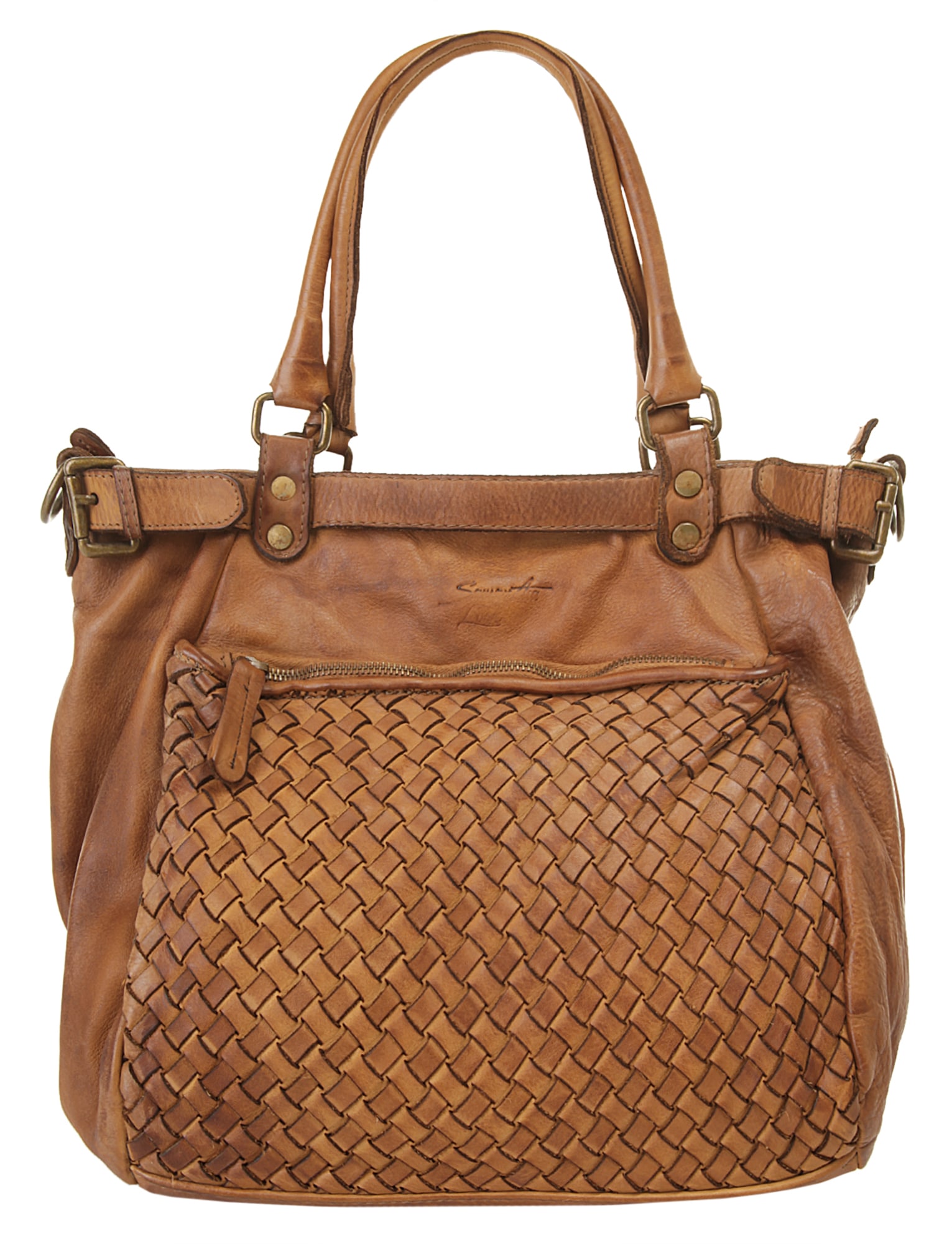 Shopper SAMANTHA LOOK, Damen, Gr. B/H/T: 28cm x 28cm x 16cm onesize, braun (cognac), Leder, vintage, Taschen Shopper, echt Leder, Made in Italy