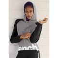 Kapuzensweatshirt BENCH. LOUNGEWEAR, Damen, Gr. 40/42, grau (grau, schwarz), Sweatware, Obermaterial: 60% Baumwolle, 40% Polyester, unifarben, meliert, mehrfarbig, Basic, Basic taillenbedeckt, ohne Ausschnitt, Langarm Bündchen, Sweatshirts Hoodie...