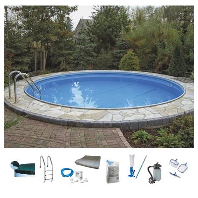 Rundpool MY POOL BWT, weiß (weiß, blau), H:120cm Ø:350cm, Schwimmbecken, inkl. umfangreichem Zubehör für den Volleinbau