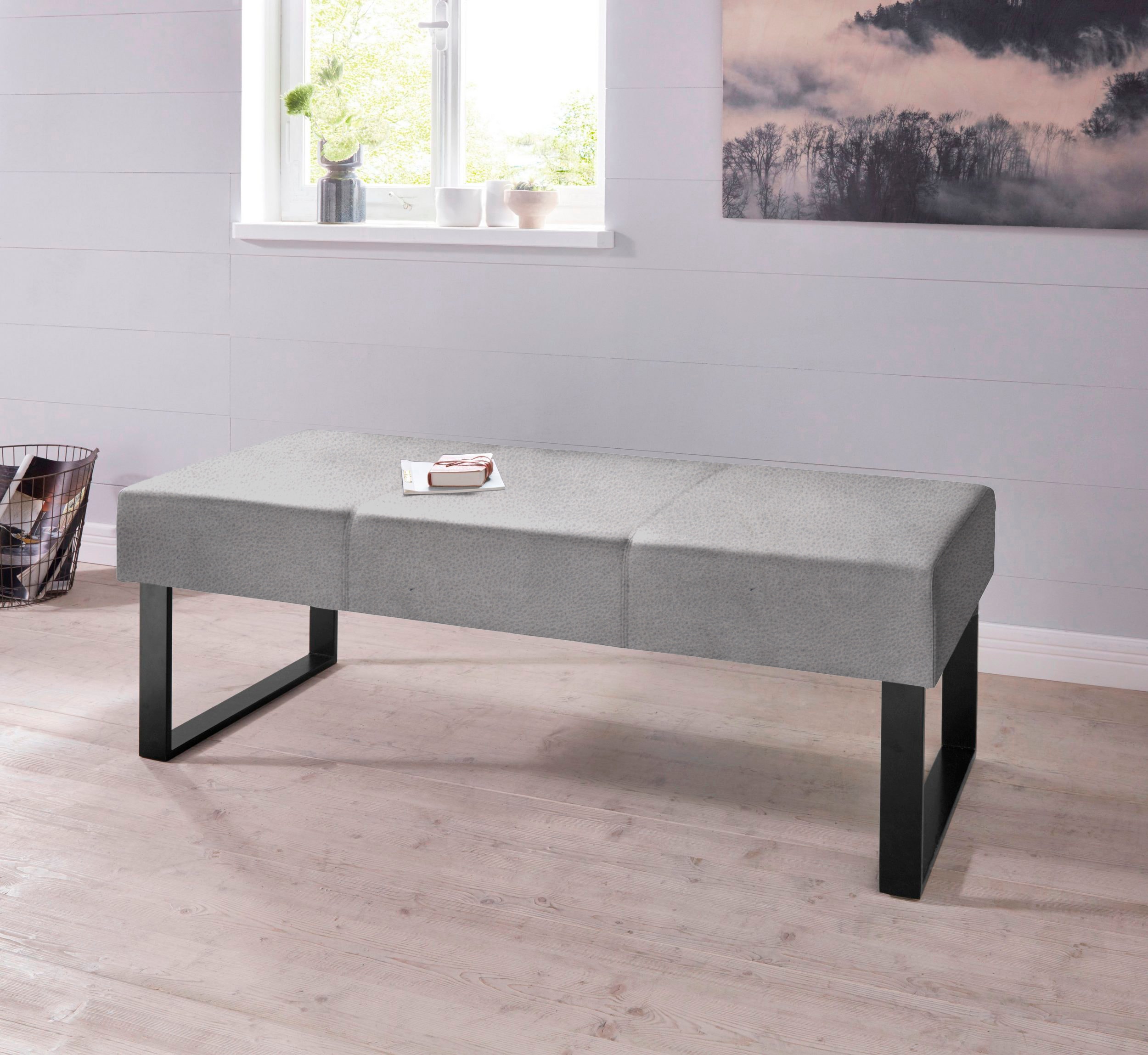 Sitzbank HOME AFFAIRE "Oliver", grau (hellgrau (arizona 4411), schwarz), B:140cm H:50cm T:62cm, Holzwerkstoff, Massivholz, Polyester, Sitzbänke, Sitzbank