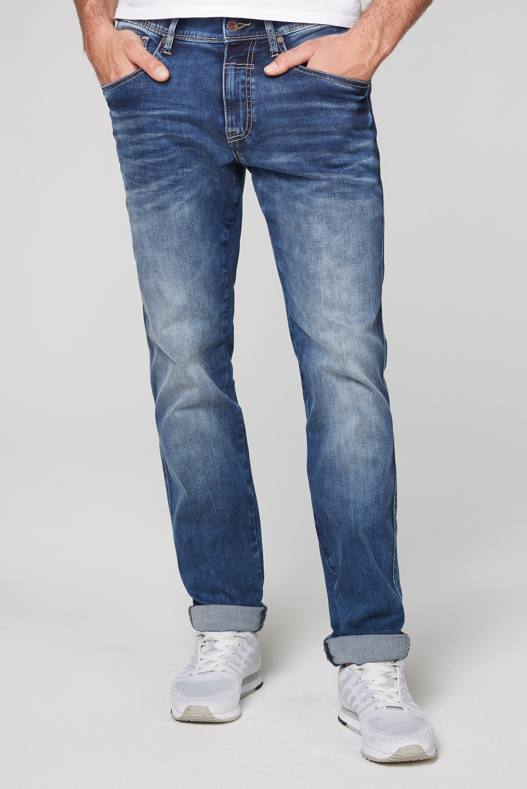 Regular-fit-Jeans CAMP DAVID, Herren, Gr. 34, Länge 30, blau, Material: 60% Baumwolle, 24% Polyester, 13% Lyocell, 3% Elasthan, Zusatz: Enthält nichttextile Teile tierischen Ursprungs (Badge), vintage, regular fit, Jeans, mit Stretch-Anteil