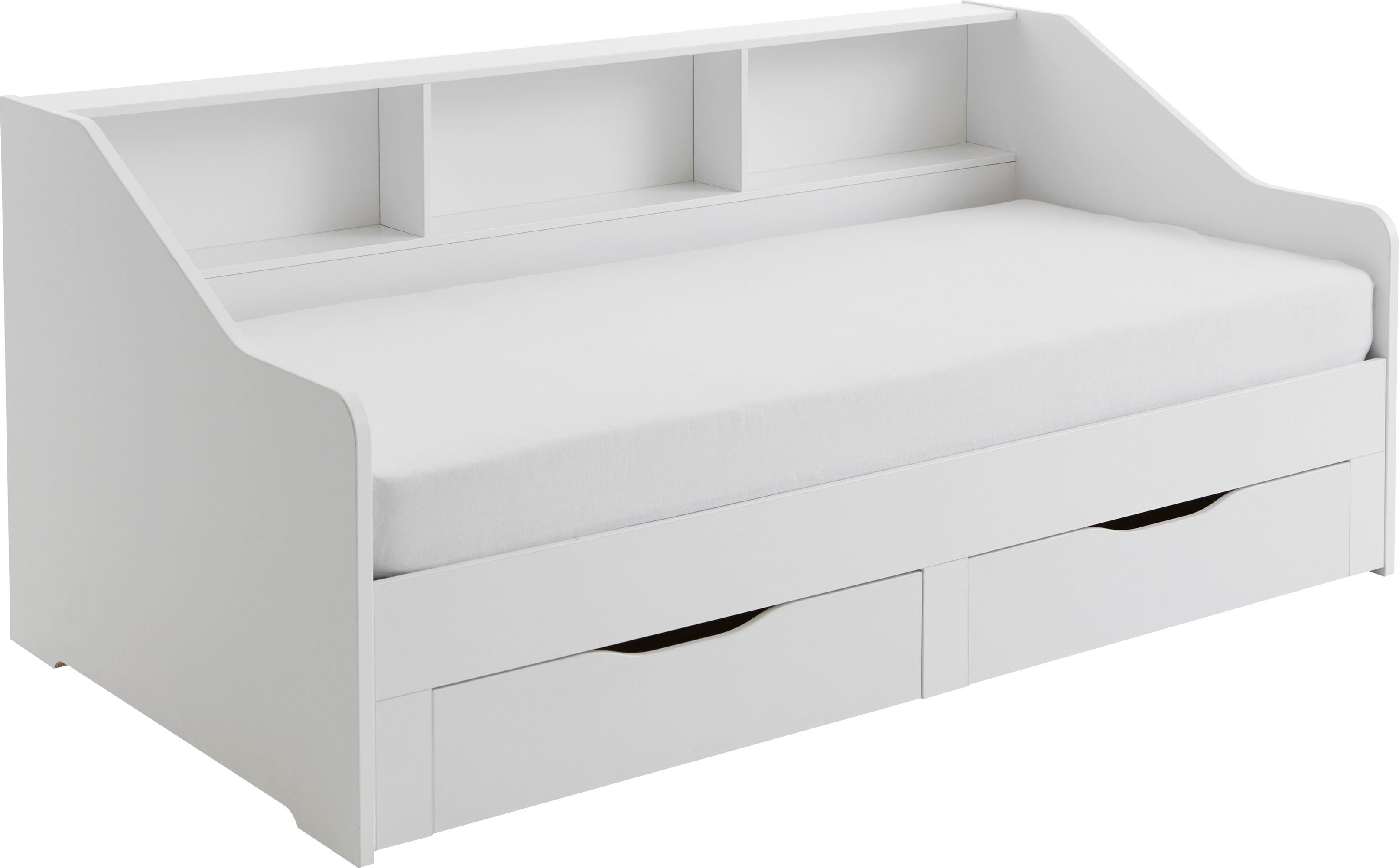 Stauraumbett RELITA "Rene", weiß, B:112,9cm H:88,9cm L:205,6cm, Betten, ausziehbarer Unterbau und 2 Schubladen Image