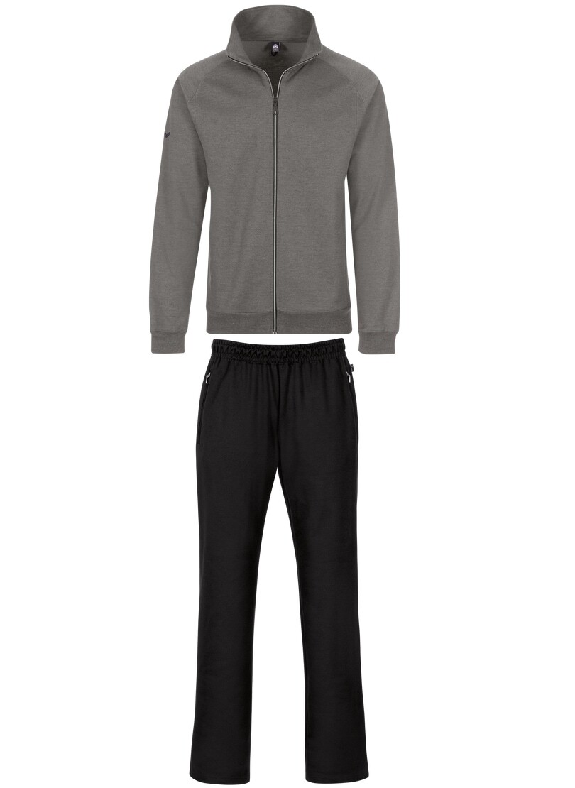 Jogginganzug TRIGEMA "TRIGEMA Jogginganzug", Herren, Gr. M, grau (taupe, melange), 70% Baumwolle, 30% Polyester, Sportanzüge Image