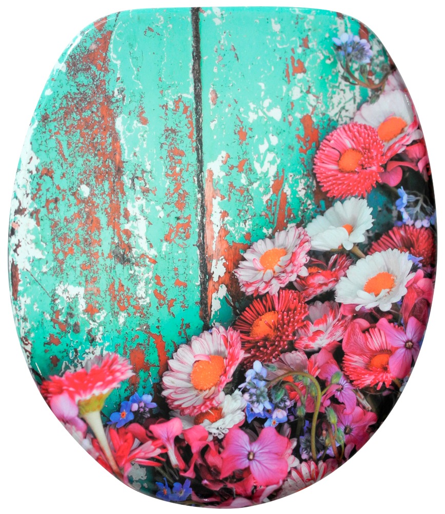 WC-Sitz SANILO "Spring", bunt (türkis, bunt, holzfarben), B:37,7cm L:47cm, MDF - Mitteldichte Holzfaserplatte, WC-Sitze, mit Absenkautomatik
