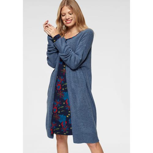 Strickjacke ANISTON CASUAL Gr. 44, blau (jeansblau, meliert) Damen Strickjacken im Oversize Look