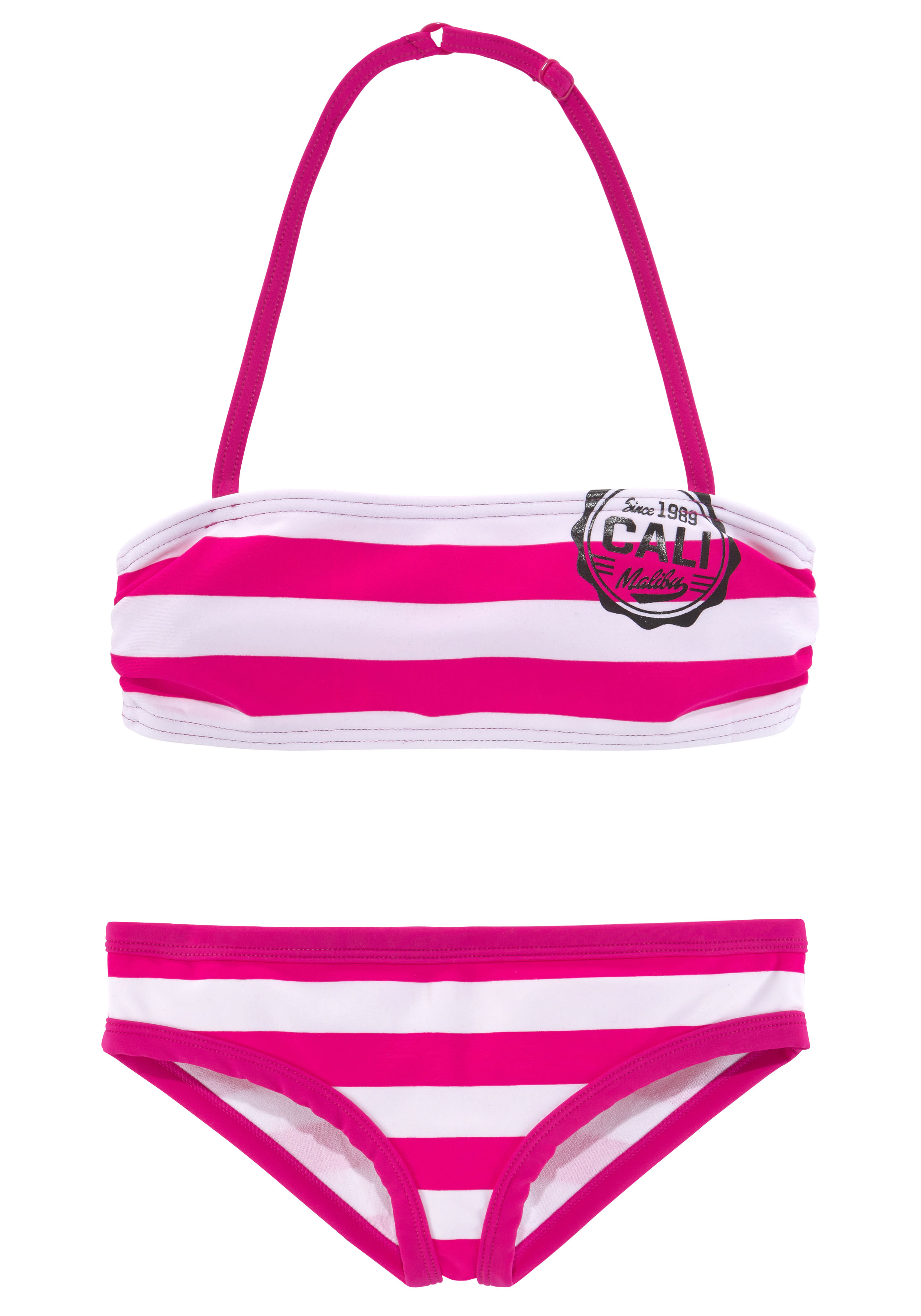 Bandeau-Bikini BENCH., Kinder, Gr. 158/164, N-Gr, pink (pink, weiß), Polyamid, gestreift, Bikini-Sets, mit trendigen Streifen Image