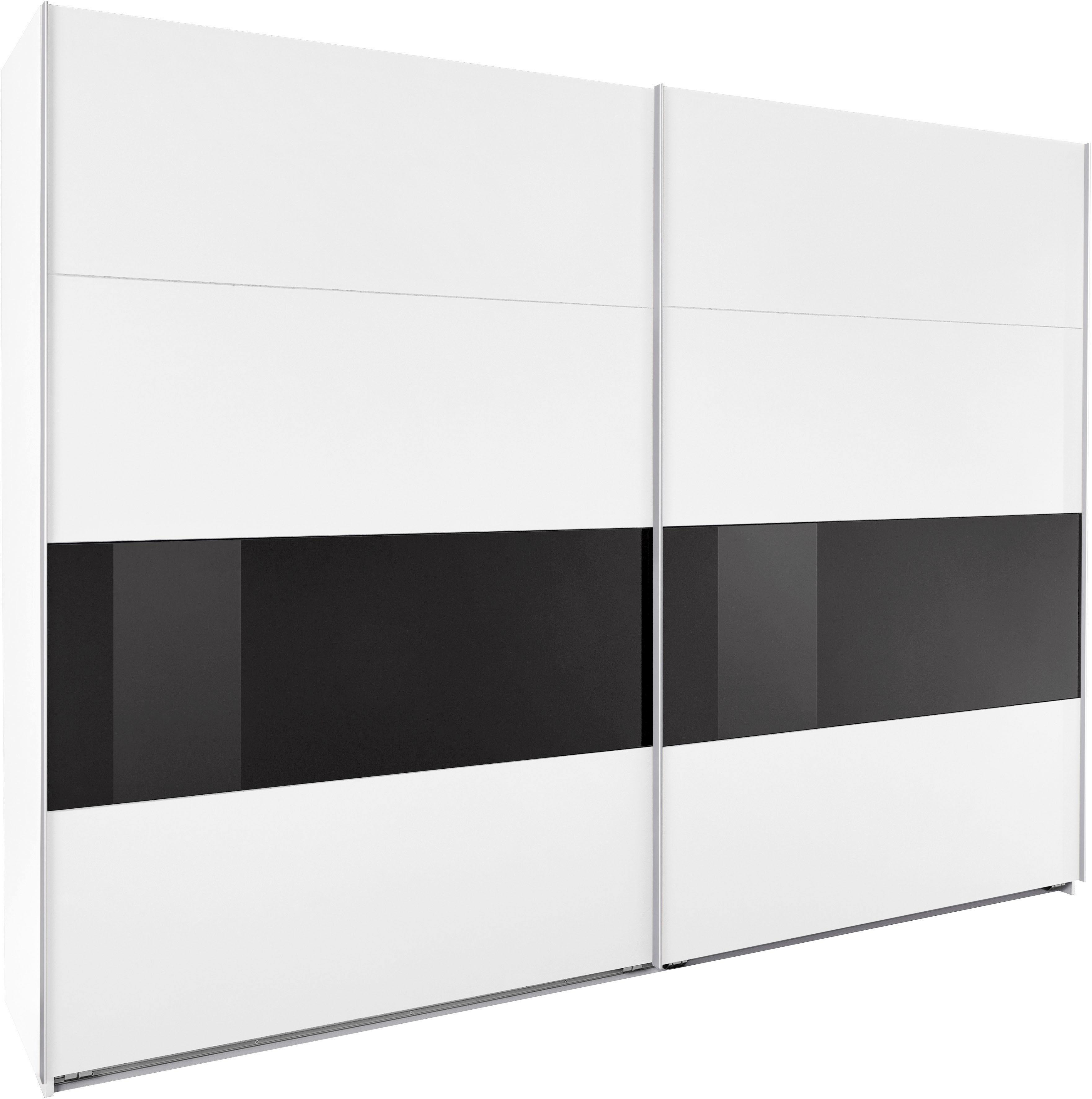 Schwebetürenschrank WIMEX "Bramfeld TOPSELLER Kleiderschrank", schwarz (weiß, absetzung schwarzglas), B:270cm H:208cm T:64cm, Schränke, mit Glaselementen und zusätzlichen Einlegeböden, Topseller