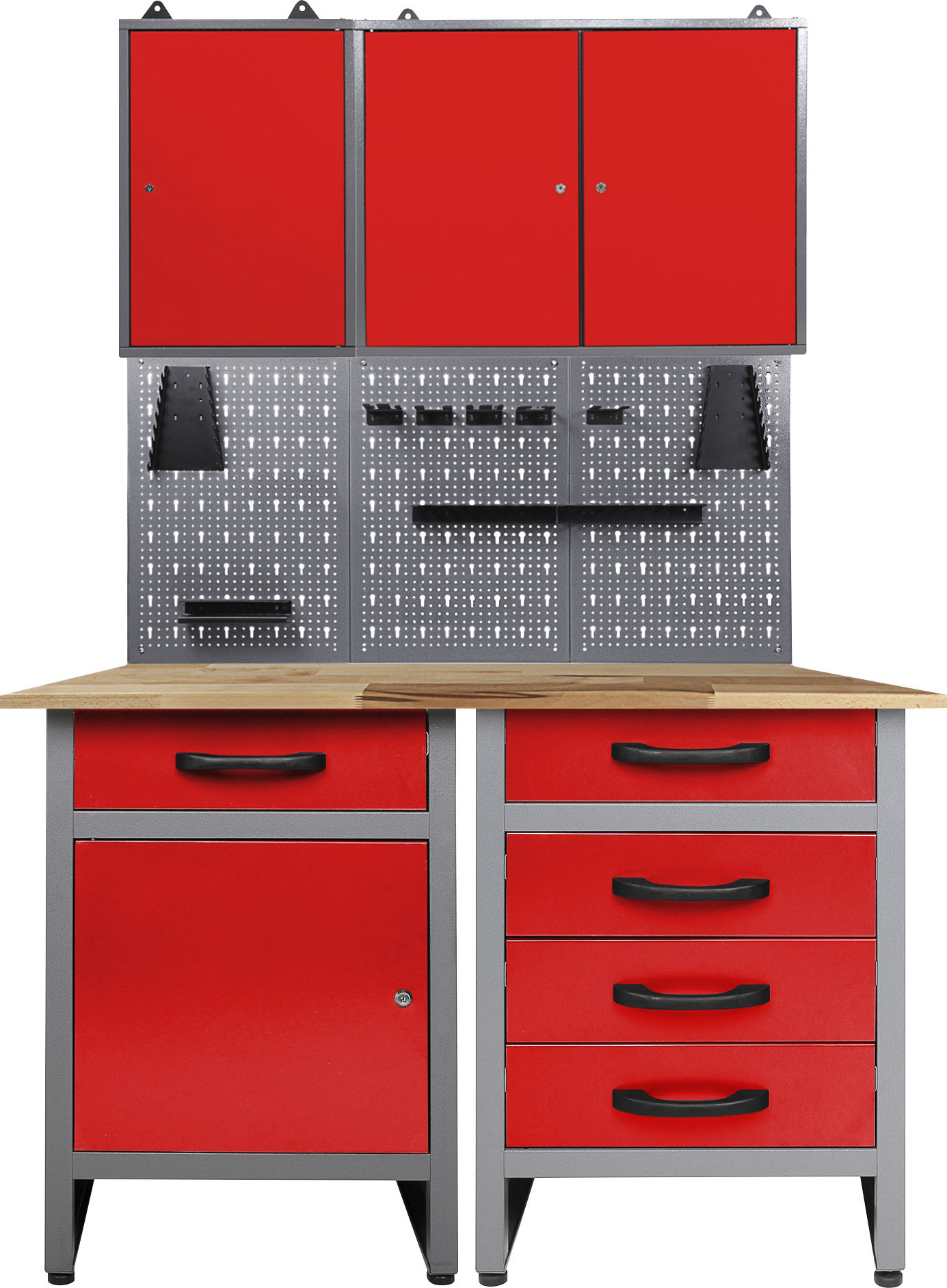 Werkstatt-Set ONDIS24, rot (anthrazit, rot), B:120cm H:205cm T:60cm, Edelstahl, Werkbänke, 120 cm