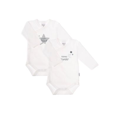 Wickelbody LILIPUT "Großes Glück", Baby, Gr. 50/56, EURO-Größen, weiß, 100% Baumwolle, bedruckt, casual, kurz, V-Ausschnitt, Langarm, Bodies, mit praktischer Druckknopfleiste