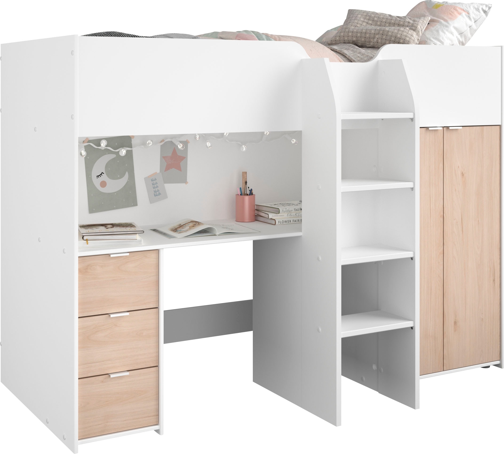 Hochbett PARISOT "Tom", weiß (weiß, weiß, weiß), H:147cm L:203cm, Hochbetten, Hochbett