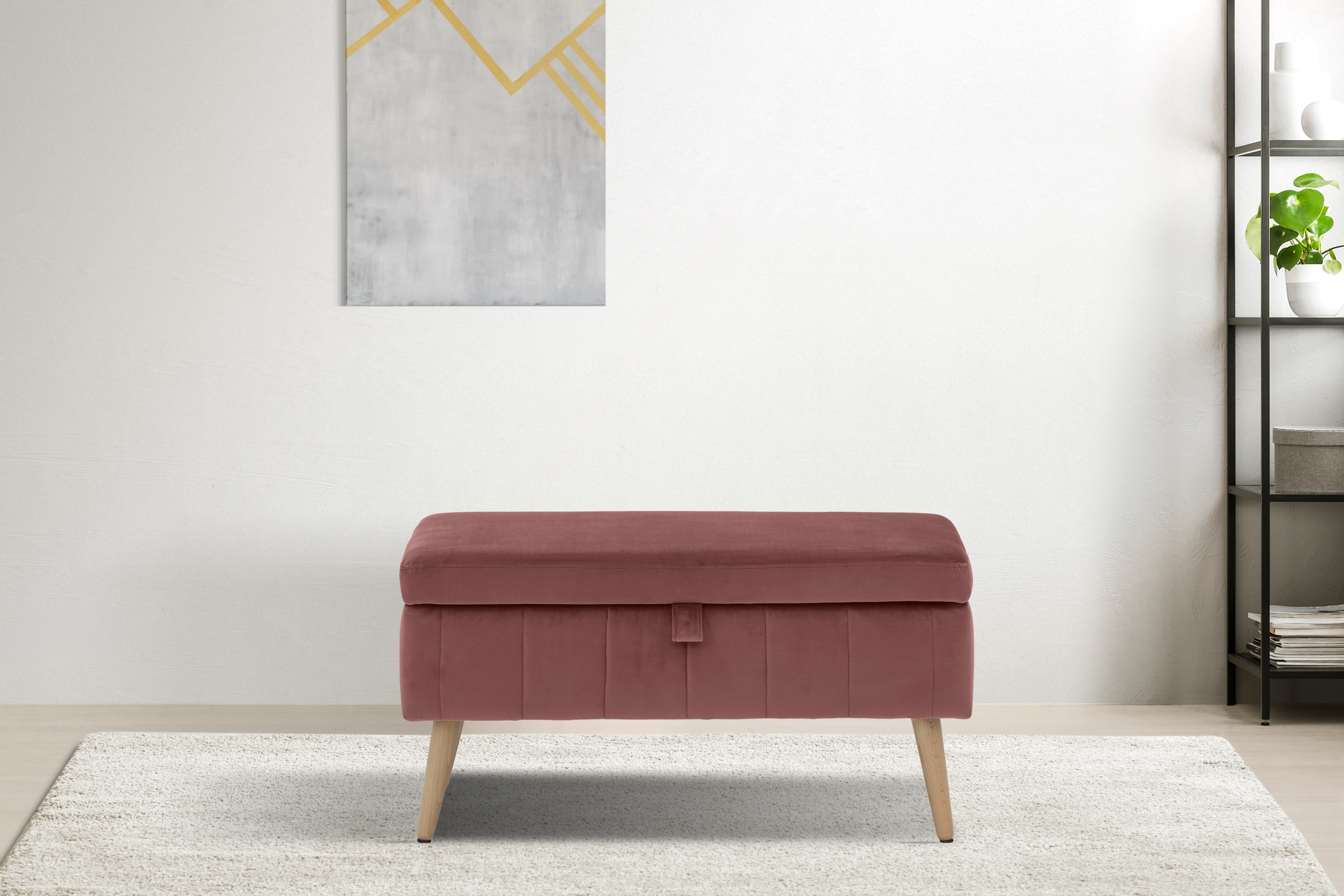 Truhenbank INOSIGN "AMIRA Sitzbank mit Stauraum, Maße B/T/H: 81/36/43 cm", rosa (rosé), B:81cm H:43cm T:36cm, Struktur fein (100% Polyester);Samtvelours (100% Polyester);Luxus-Microfaser weich (100% Polyester), Sitzbänke, mit Staufach, in 3...