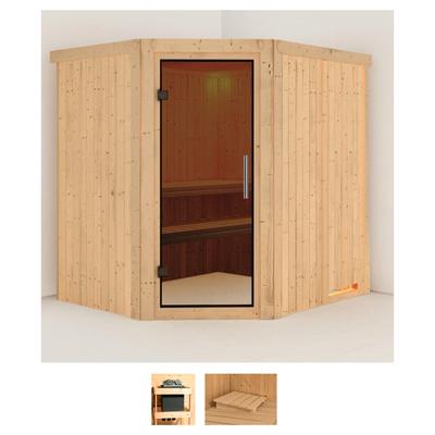 Sauna KARIBU "Siirin", beige (naturbelassen), ohne Ofen, (ohne Ofen), Saunen, ohne Ofen