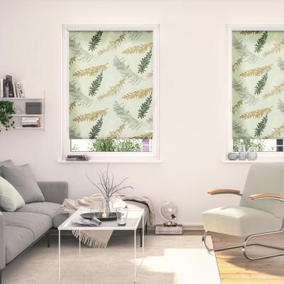 Seitenzugrollo LICHTBLICK ORIGINAL "Rollo Klemmfix, ohne Bohren, Verdunkelung, Fir Branches - Grün", grün (grün, weiß), B:120cm H:150cm, Polyester, Rollos Image