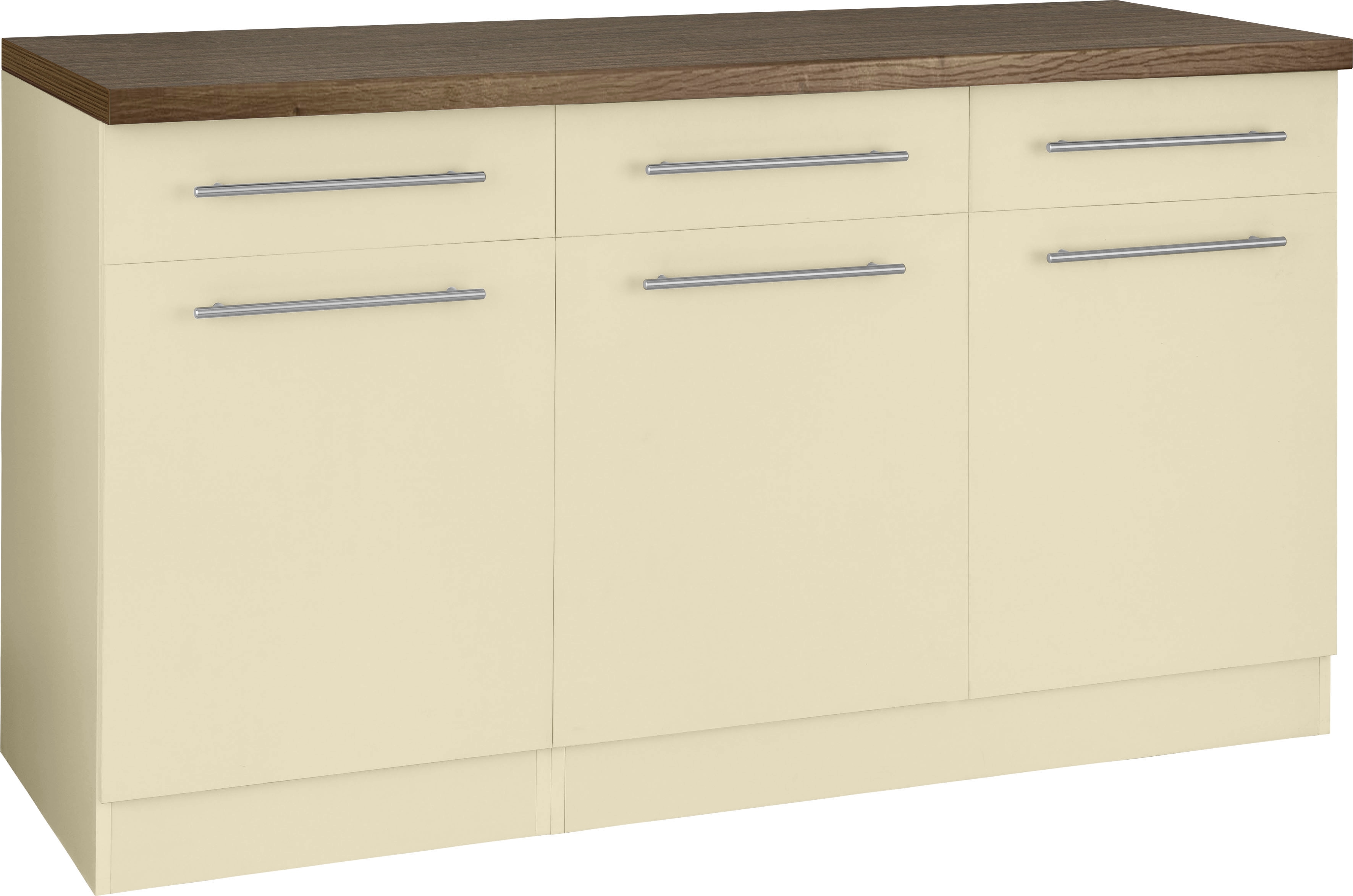 Unterschrank WIHO KÜCHEN "Unna", beige (front und korpus: magnolia, arbeitsplatte: eiche tabak), B:150cm H:85cm T:60cm, Schränke, Unterschrank, 150 cm breit
