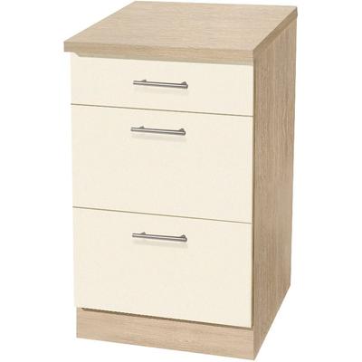 Unterschrank WIHO KÜCHEN "Kiel", beige (front: magnolia, korpus und arbeitsplatte: sonoma eiche), B:50cm H:85cm T:60cm, Schränke, 50 cm breit, 60 cm tief, mit 2 großen Auszügen und 1 Schublade Image