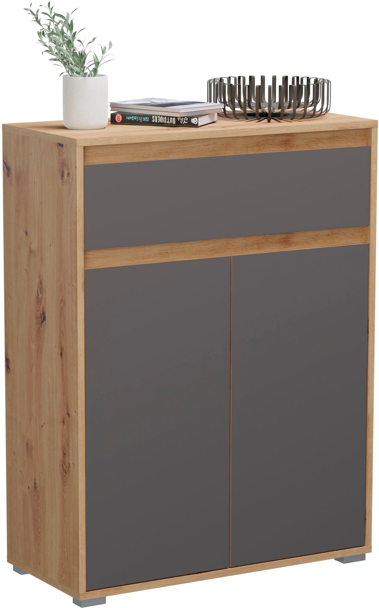 „Schuhschrank INOSIGN „“Trosa““ Schränke Gr. B/H/T: 76 cm x 102 cm x 35 cm, 2 St., braun (front: grau, korpus: eiche nb) Schuhschränke Breite 76 cm“