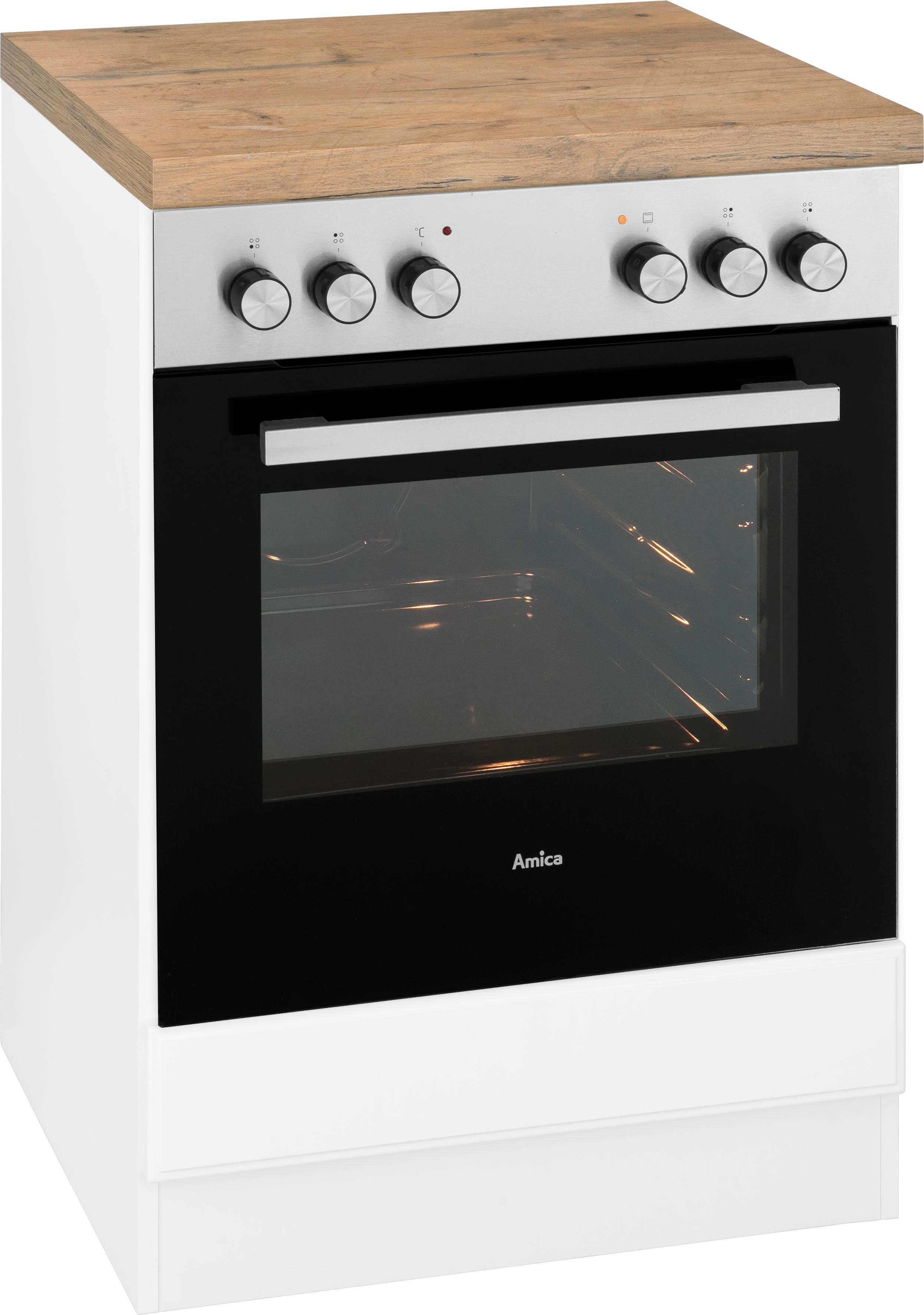 Herdumbauschrank WIHO KÜCHEN "Erla", weiß (front: kassette weiß, korpus: weiß, arbeitsplatte: kastelleiche), B:60cm H:86cm T:60cm, Schränke, Herdumbauschrank, 60 cm breit mit Kassettenfront