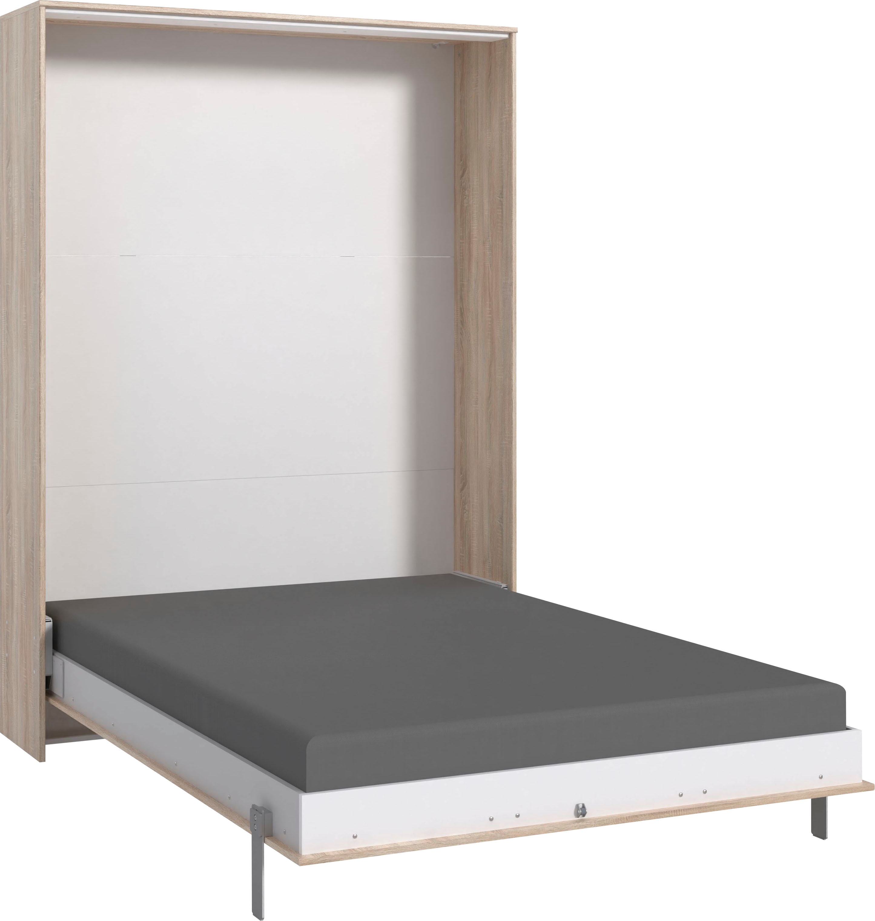 Schrankbett WIMEX "Juist Schrankklappbett Gästebett", braun (eiche sägerau nachbildung), H:213cm, Schrankbetten, vertikal klappbar, 3 Liegeflächen, mit Lattenrost, Made in Germany