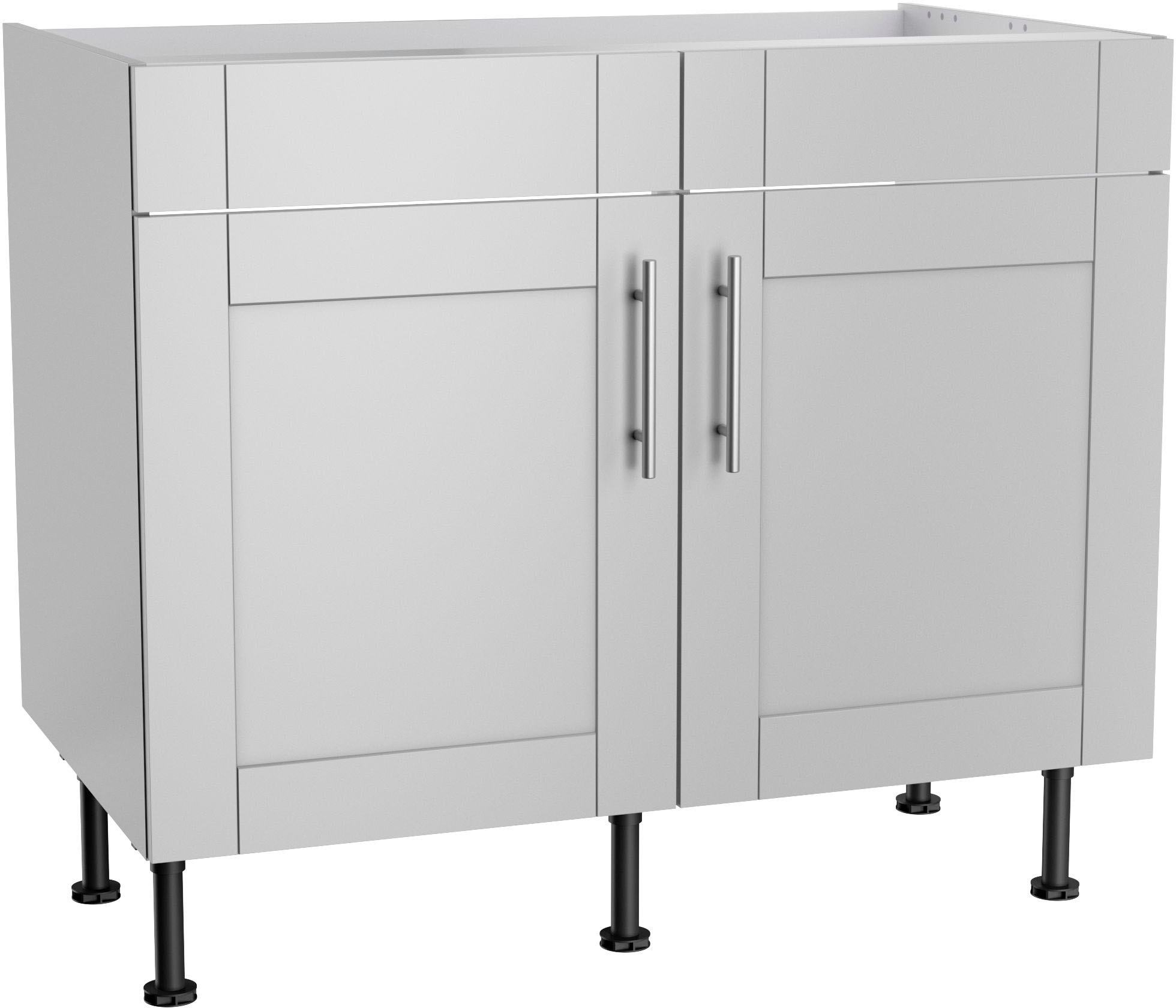 Spülenschrank KOCHSTATION "KS-Ahus", grau (hellgrau matt, hellgrau), B:100cm H:87cm T:58,4cm, Schränke, Spülenschrank, Breite 100 cm