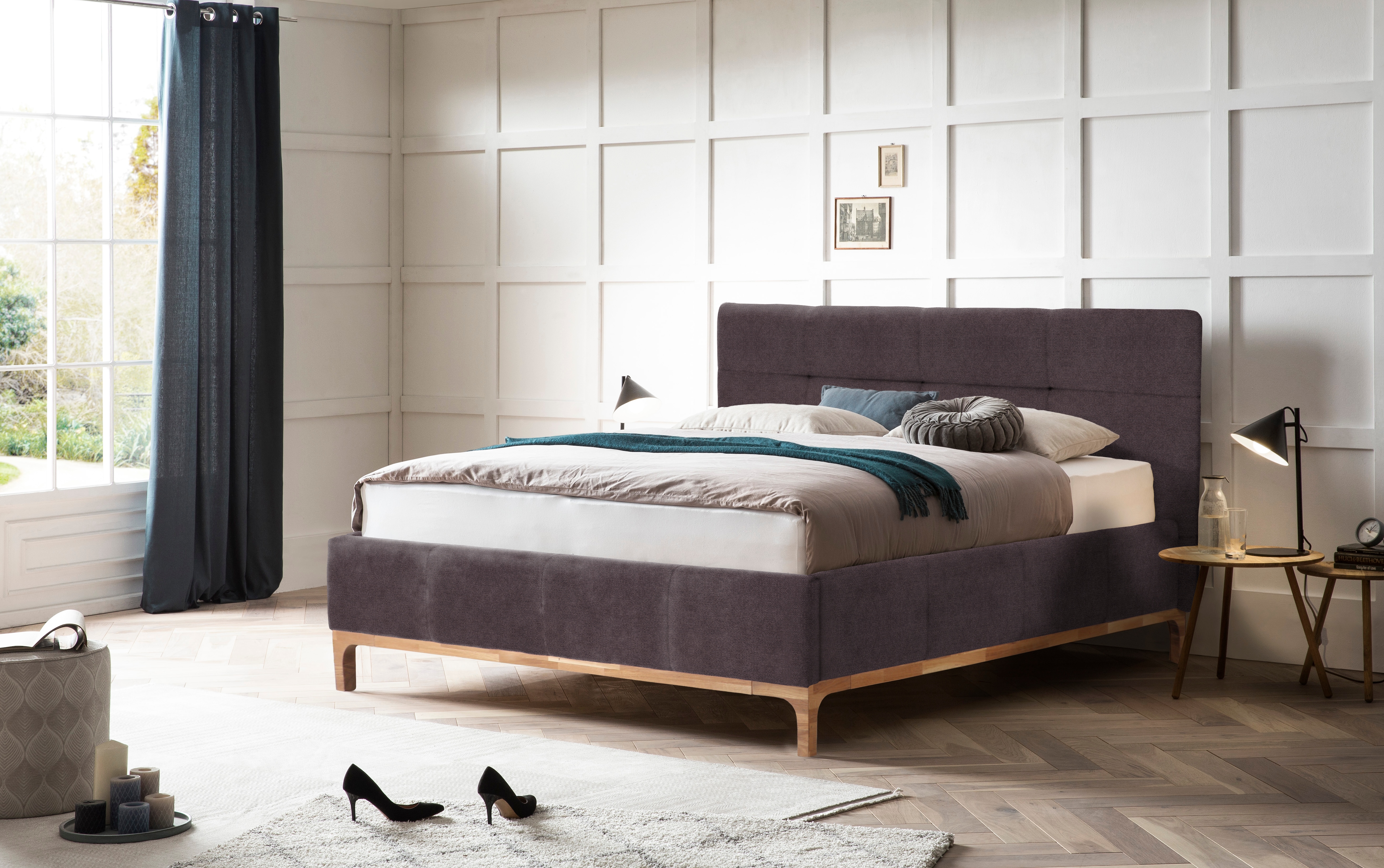 Polsterbett HOME AFFAIRE "Noan", schwarz (charcoal), B:198cm H:118cm L:218cm, Betten, Polsterbett, Bettkasten, Lattenrahmen mit Gasdruckfedern, auch mit 7-Zonen-Matratze