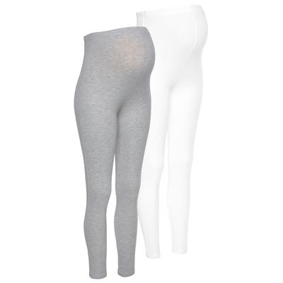 Umstandshose NEUN MONATE "2 Stück Umstands-Hosen für Schwangerschaft und Stillzeit", Damen, Gr. 36/38, N-Gr, weiß (grau, meliert, weiß), Jersey, Obermaterial: 95% Baumwolle, 5% Elasthan. Graumeliert (Obermaterial): 90% Baumwolle, 5% Elasthan, 5%...
