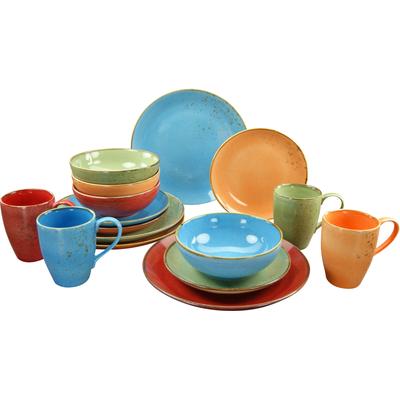 Kombiservice CREATABLE "Geschirr-Set NATURE COLLECTION Summer", bunt (orange, blau, grün, rot), 16 tlg., Steinzeug, Gesc