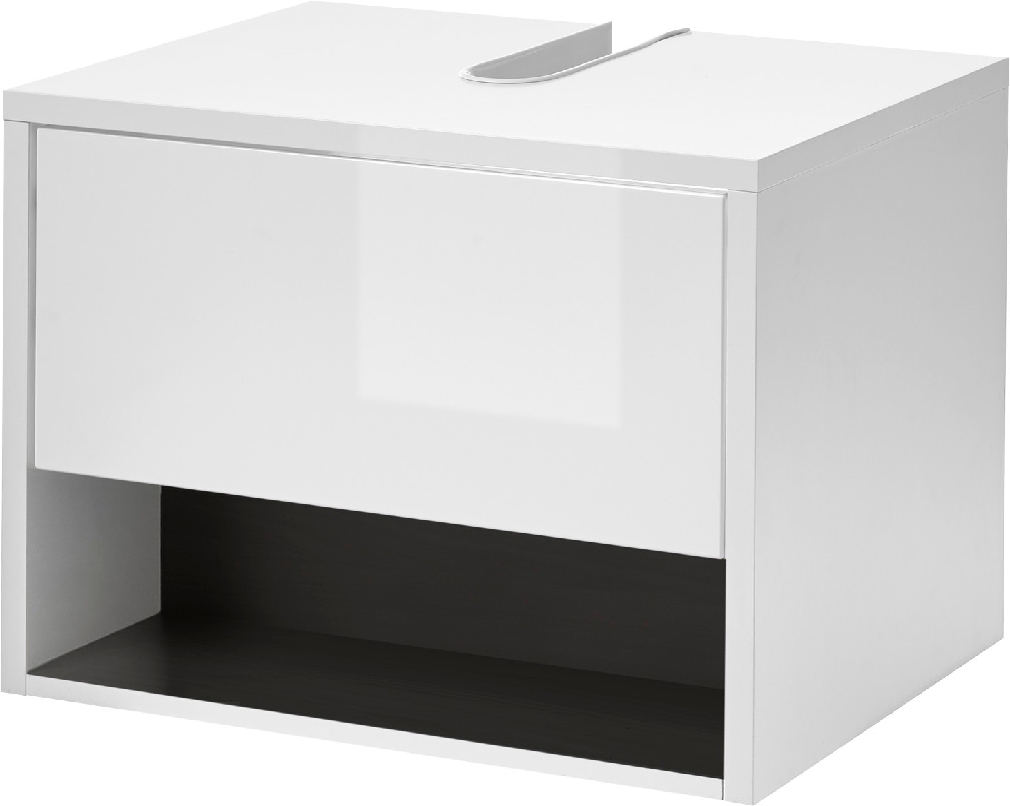 Waschbeckenunterschrank PLACES OF STYLE "Studio Line, Badschrank in Hochglanz Weiß, Waschtisch", grau (weiß, anthrazit), B:60cm H:44cm T:46cm, Schränke, Waschbeckenunterschrank, in zwei Farben verfügbar, ausreichend Stauraum