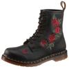 Schnürboots DR. MARTENS "Vonda", Damen, Gr. 38, schwarz (schwarz, rot geblümt), Leder, geblümt, modisch, Schuhe, Blockabsatz,Schnürschuh,Stiefelette, Blüten-Stickerei - schmale Form