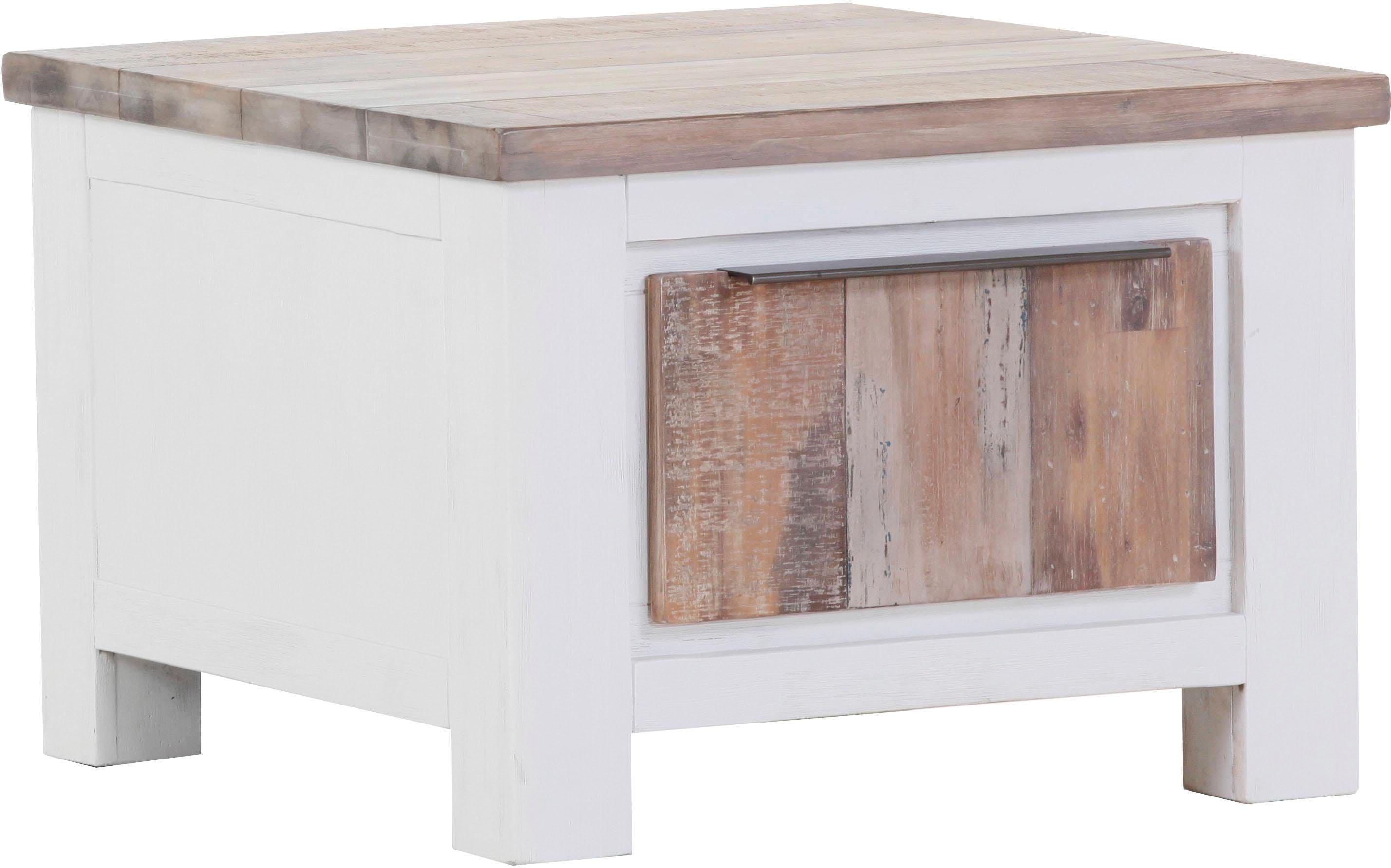 Couchtisch GUTMANN FACTORY "Tampa", weiß (weiß, natur), B:60cm H:43cm T:60cm, Tische, Couchtisch Holz-Couchtische Eckige Couchtische, mit Schublade, quadratisch