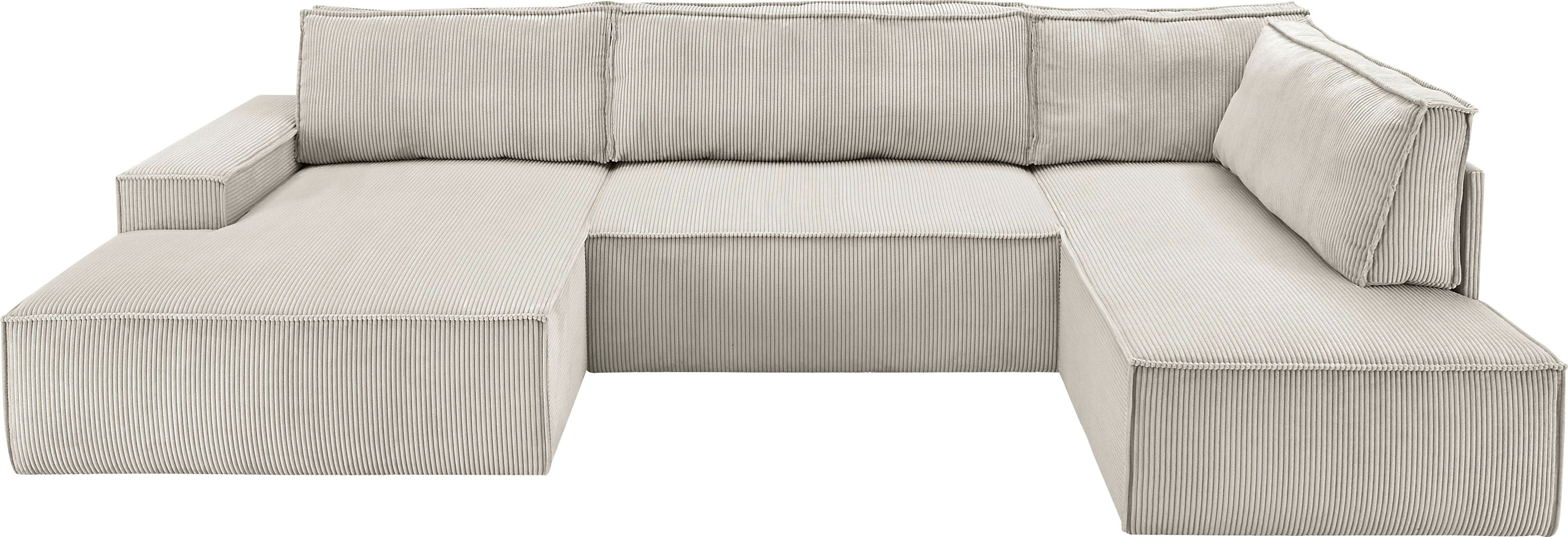 Wohnlandschaft HOME AFFAIRE "SHERWOOD 329 cm, U-Form, Schlafsofa", beige (hellbeige), B:329cm H:85cm T:195cm, 100% Polyester, Sofas, Wohnlandschaft, Schlaffunktion m. Bettkasten (194x139 cm), Cord, Vintage, Samtvelours